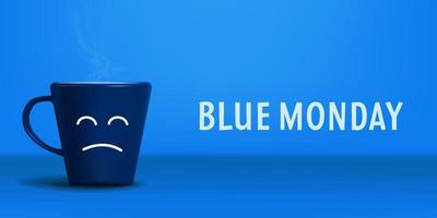 realistisk blå måndag begrepp med blå kopp och ledsen uttryck vektor