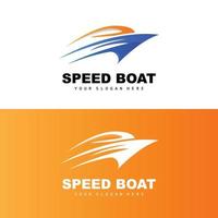 Schnellboot-Logo, schneller Frachtschiff-Vektor, Segelboot, Design für Schiffsbauunternehmen, Schifffahrt, Seefahrzeuge, Transport vektor