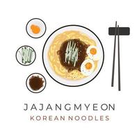 illustration av koreanska jajangmyeon svart böna spaghetti med ytterligare pålägg vektor