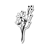 Monochromer Mini-Blumenstrauß auf weißer Silhouette und grauem Schatten. vektorillustration für dekoration oder irgendein design. vektor