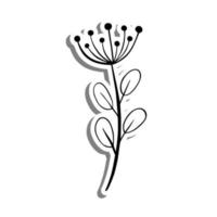 monochrome Pollenblume auf weißer Silhouette und grauem Schatten. vektorillustration für dekoration oder irgendein design. vektor