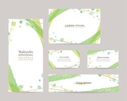 Vektordesign-Vorlagen mit Aquarellblasen, goldenen Linien. Prospekthülle, Karte, Visitenkarten, Banner vektor