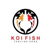 Koi-Fisch-Logo-Design, chinesischer Glücks- und Triumph-Zierfischvektor, Firmenmarke Goldfisch-Symbol vektor