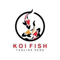 Koi-Fisch-Logo-Design, chinesischer Glücks- und Triumph-Zierfischvektor, Firmenmarke Goldfisch-Symbol vektor