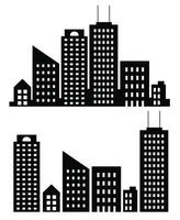 Gebäude-Vektor-Set Illustrationen einer Silhouette von Stadtstrukturen in Umrissen unter verschiedenen Entwicklungen werden in Hochhaus- und Flachbau-Umrissen urbaner Vektoren verwendet