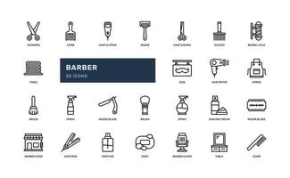 friseur friseur rasieren schneiden trimmen friseursalon detailliertes dünnes linienumriss-symbol-set. einfache Vektorillustration vektor