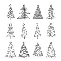 weihnachtsbaum hand gezeichnete clipart. Fichten-Doodle-Set. einzelnes element für karte, druck, design, dekor vektor