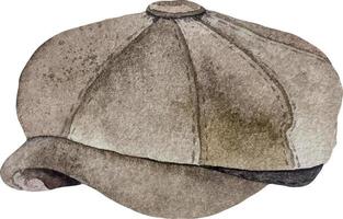 aquarell klassische dunkelbraune kappe. modische Kopfbedeckungen für Herren im Vintage-Stil. vektor