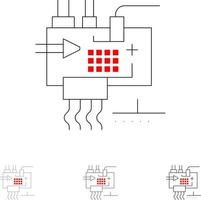 zusammenbauen anpassen elektronik teile fett und dünn schwarze linie symbolsatz vektor