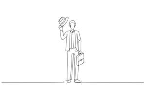 teckning av affärsman i kostym med portfölj gående till företag möte. enda kontinuerlig linje konst vektor