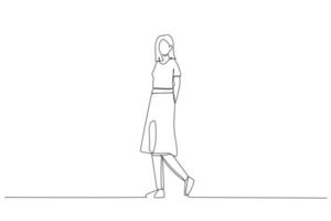 Karikatur der jungen Geschäftsfrau, die Kleid trägt. einzeiliger Kunststil vektor