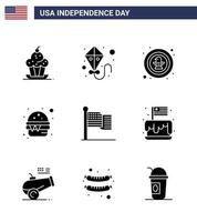 4:e juli USA Lycklig oberoende dag ikon symboler grupp av 9 modern fast glyfer av amerikan mat amerikan snabb bricka redigerbar USA dag vektor design element