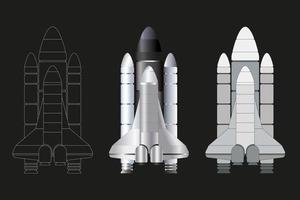 Raketen sind realistisch. Shuttle-Raumschiffe zum Starten von Expeditionsraketen, die das Universum erkunden, Vektorillustration vektor