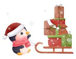 jul illustration söt pingvin och presenterar vektor