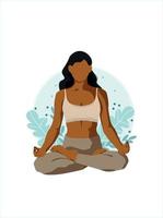 Yoga Vorteile für die Gesundheit von Körper, Geist und Emotionen. hübsche junge Frau in Lotus-Pose, Vektorgrafik. vektor