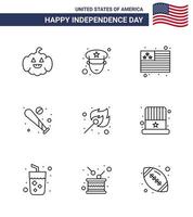 Usa Happy Independence DayPiktogrammsatz aus 9 einfachen Linien von Outdoor-Feuer Usa Camping Sport editierbare Usa Day Vektordesign-Elemente vektor