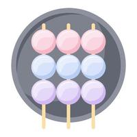 asiatisches essen süßes dango dessert mit drei verschiedenen farben. Dango-Vektorillustration auf weißem Hintergrund. vektor