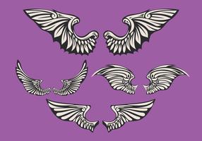 Set von weißen Flügeln mit violettem Hintergrund vektor