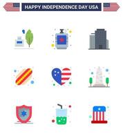 uppsättning av 9 USA dag ikoner amerikan symboler oberoende dag tecken för flagga hjärta flytande stater amerikan redigerbar USA dag vektor design element