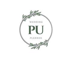 pu initialen brief hochzeitsmonogramm logos sammlung, handgezeichnete moderne minimalistische und florale vorlagen für einladungskarten, save the date, elegante identität für restaurant, boutique, café im vektor