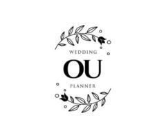 ou initials brief hochzeitsmonogramm logos sammlung, handgezeichnete moderne minimalistische und florale vorlagen für einladungskarten, save the date, elegante identität für restaurant, boutique, café im vektor