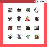 uppsättning av 16 vektor platt Färg fylld rader på rutnät för trafik redskap filtrera grönsaker tratt data filtrera redigerbar kreativ vektor design element