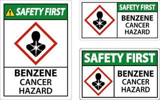 Safety First Benzol Krebsgefahr ghs Zeichen auf weißem Hintergrund vektor