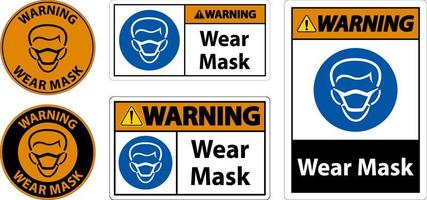 Warnung tragen Maskenschild auf weißem Hintergrund vektor