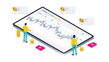 kryptovaluta, bitcoin, blockchain, brytning, teknologi, internet iot, säkerhet, hemsida instrumentbräda isometrisk 3d platt illustration vektor design cpu dator.