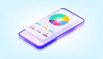 Online-Mobile-App-Überwachung von Geld-E-Wallets in der mobilen App. Diagramme analysieren. 3D-Gradienten-Web-Vektorillustrationen. vektor