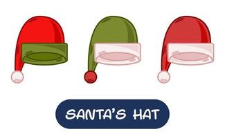 tecknad serie santa hatt illustration. uppsättning av variation färger. eps 10 vektor