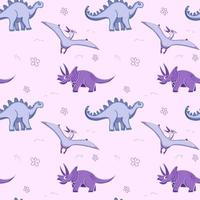 Dino-Hintergrund. Nahtloses Muster mit Dinosauriern, Babymuster. süße vektortextur für kinderbettwäsche, stoff, tapeten, verpackungspapier, textilien, t-shirt-druck. Cartoon-Stil, Vektor. vektor