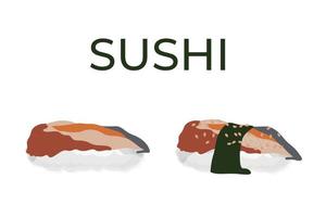 Sushi, traditionelles japanisches Essen. Gruppe asiatischer Meeresfrüchte. Vorlage für Sushi-Restaurant, Café, Lieferung oder Ihr Unternehmen vektor