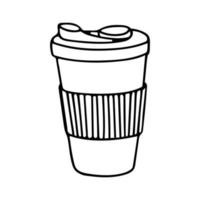 Gekritzel des eigenen Mehrwegbechers isoliert auf weißem Hintergrund. hand gezeichnete vektorillustration des ökologischen und abfallfreien bechers. Kaffee zum Mitnehmen. vektor