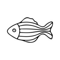 Doodle von niedlichen gestreiften Fischen isoliert auf weißem Hintergrund. hand gezeichnete vektorillustration des unterwasserbewohners. gut für kindliches Design und Malbuch. vektor