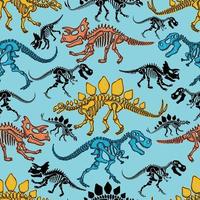 Vektor nahtloses Muster von handgezeichneten Dinosaurierskelettkarikaturen