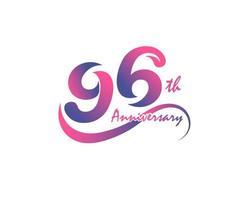 Logotyp zum 96-jährigen Jubiläum. 96-jähriges Jubiläum Vorlagendesign für kreative Poster, Flyer, Broschüren, Einladungskarten vektor