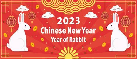 platt kinesisk ny år 2023 år av kanin, horisontell baner illustration vektor