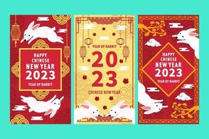 satz des vertikalen bannerplakats flaches design frohes chinesisches neujahr 2023 jahr des kaninchens vektor