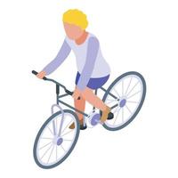 blond unge cykling ikon, isometrisk stil vektor
