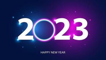 abstraktes frohes neues Jahr 2023 Kreislicht digitales Netzwerk auf blauem und violettem Hintergrund digitaler futuristischer moderner Hi-Tech-Raum vektor