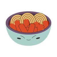 tteokbokki koreanische lebensmittelillustration - reiskuchen tteokbokki in süßer schüssel mit würziger sauce. Vektorgrafik auf Lager isoliert auf weißem Hintergrund. flacher Stil vektor