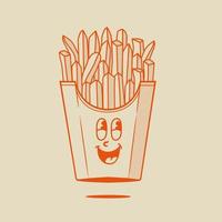 söt franska frites karaktär, retro maskot karaktär vektor