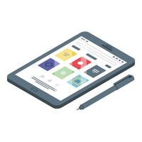 E-Book-Tablet-Bleistift-Symbol, isometrischer Stil vektor