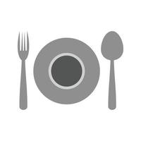 middag tallrik platt gråskale ikon vektor