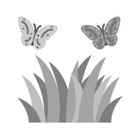 fjärilar över växter platt gråskale ikon vektor