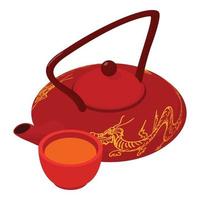kinesisk te ikon, isometrisk stil vektor