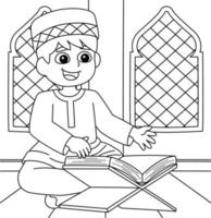 ramadan muslimischer junge, der koran liest, malseite vektor