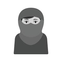 kvinna med niqaab platt gråskale ikon vektor