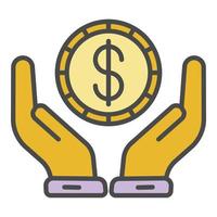 Halten Sie Geld Hand Symbol Farbe Umriss Vektor